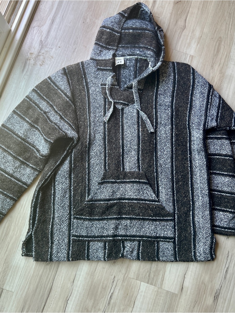 Authentic Mexican Baja Hoodie Pullover Brown & White Striped Unisex